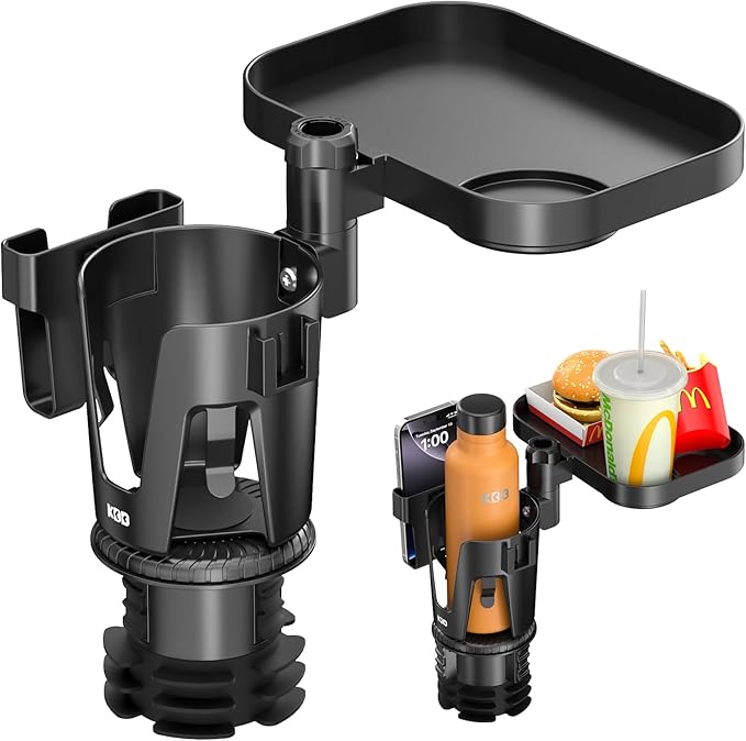 KDD Car Cup Holder Expander - 3 in 1 Cup Holder Adapter with Adjustable Base - Detachable Phone Holder & 360° Rotation Food T