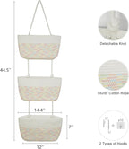 TeoKJ Over the Door Hanging Basket, 3-Tier Woven Cotton Wall-Mounted Storage Organizer Bag Decorative Hanging Nursery Baskets