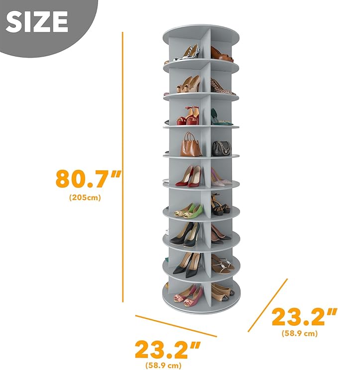 SpaceAid 9 Tier Rotating Shoe Rack Tower, Spinning Shoe Display Lazy Susan, Revolving 360 Shoe Rack Storage Round Carousel, V
