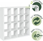 Furinno Cubicle Book Shelf, 16-Cube Bookshelf, Triple Thick Frame Cube Storage Organizer, 1.65" Bookcase, 15.4 x 57.4 x 56.9,