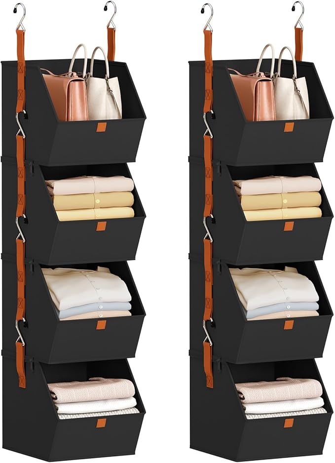 Homsorout Hanging Closet Organizer 4 Tier - Clothes Hanging Shelves, Space-Saving Closet System, Fabric Storage Bins Bedroom 