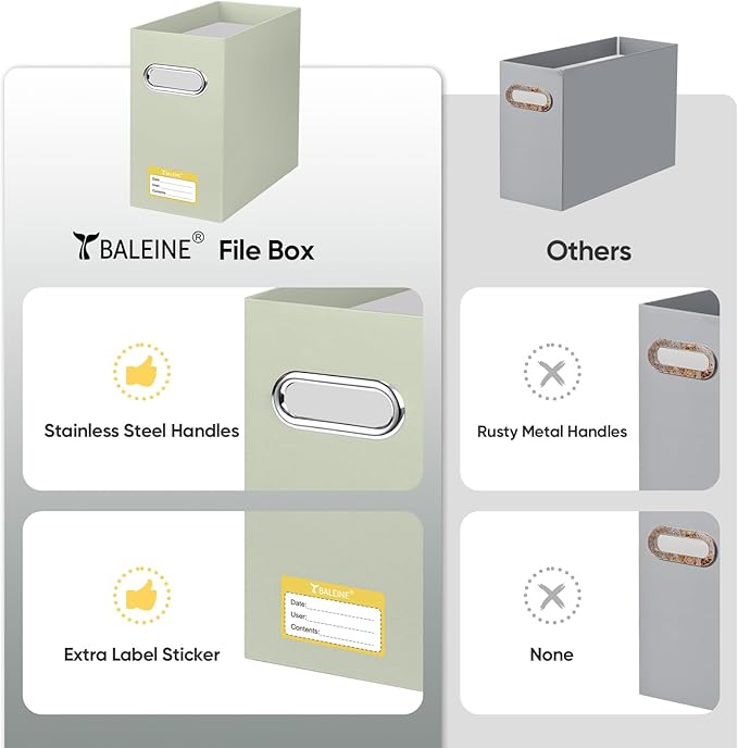 BALEINE File Organizer Box, Cardboard File Folder Organizer with Handle for Letter Size, Portable Collapsible Hanging Filing 