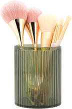 DASITON Makeup Brush Holder Organizer, Acrylic Makeup Brush Cup, Vintage Striped Make Up Brush Holder for Vanity, Bathroom Co