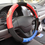 BDK Warner Bros DC Comics Wonder Woman Steering Wheel Cover - Car Accessories for Women, Superhero Heroine Gift Ideas, Original Red White Blue WonderWoman Logo, Universal Standard Fit 14.5-15.5 Inches