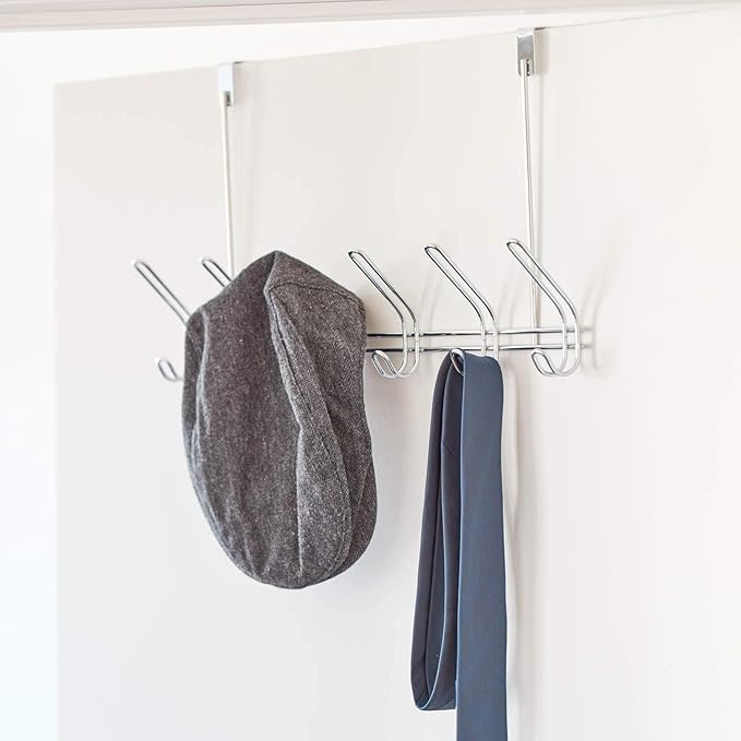 iDesign Classico Steel Over-The-Door 12-Hook Storage Rack - 18.75" x 5" x 10.75", Chrome