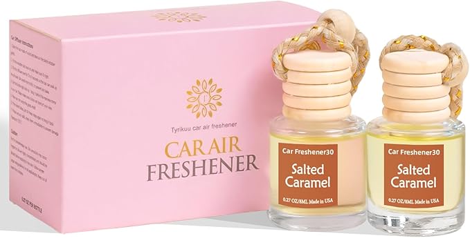 Hanging Car Air Freshener, Long Lasting Essential Oil Diffuser, Non-Toxic Salted Caramel Scent, Cute Car Fresheners for Women