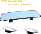 Kitbest Rear View Mirror, Universal Clip On Wide Angle Anti Glare Blue Tint Car Mirror (Bonus 2 PCS Blind Spot Mirrors)