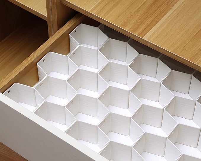 Honeycomb Drawer Divider Suitable for bedroom underwear Socks Cosmetic storage locker sorting 8-piece drawer organizer(White)