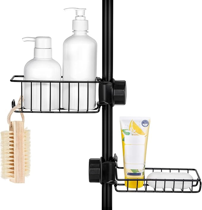 Clawfoot Tub Caddy(Shower Rod Not Included) - Stainless Steel Shower Shelves and Soap Caddy (Black)