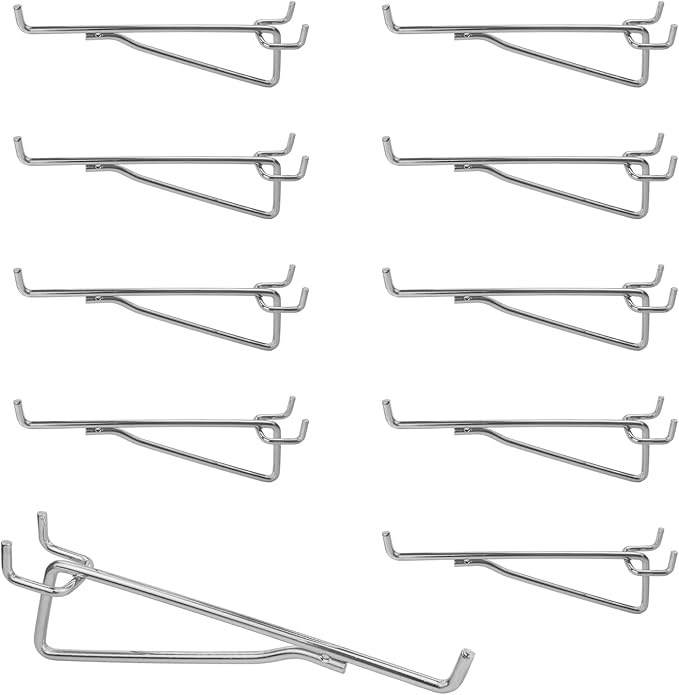 G.CORE Pegboard Shelf Hooks, 10-Pack 6" Silver Peg Board Brackets, 1/4" Peg Board Organizer Accessories, Peg Hooks Assortment