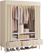 Portable Closet,Garment Rack,Heavy Duty Clothes Rack with Cover,Wardrobe Closet with 1 Hanging Rods, 2 Storage Shelves and 3 