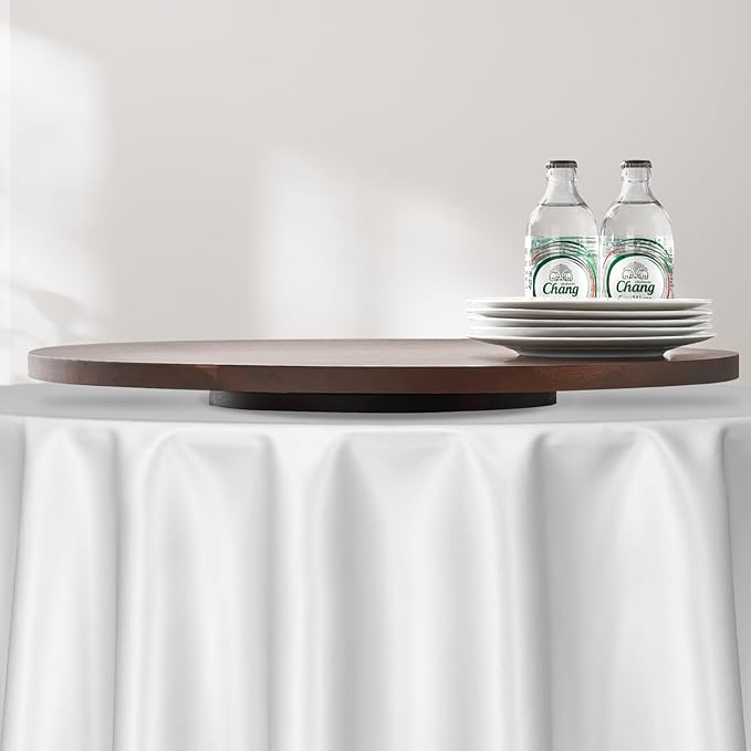 VEVOR 24 in Wood Lazy Susan Turntable, 360° Rotation Round Clear Tabletop Rotating Tray, Acacia Wood Dining Table Centerpiece