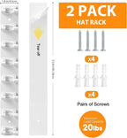 2 Pack Hat Organizer for Baseball Caps, Hat Rack for Wall Hold Up to 16 Hats, Hat Holder with Strong Adhesive and Screws, Hat