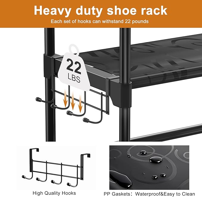 WOWLIVE 9 Tiers Shoe Rack Shoe Storage Shoe Organizer 30-35 Pairs Shoe Tower Unit Shelf Durable Metal Pipes with Plastic Conn