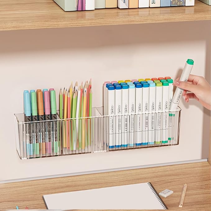 2 Pack Wall Mount Marker Organizer,Art Caddy Floating Makeup Organizer,Clear Floating Shelves Acrylic Wall Storage for Office