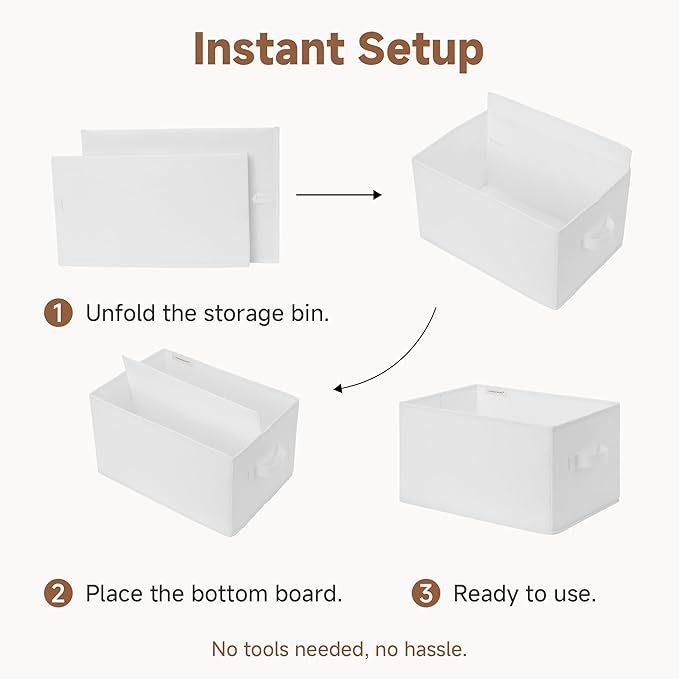 StorageWorks Collapsible Shelf Baskets, Storage Bins for Clothes, Closet Organization and Storage, White, 3-Pack, Large