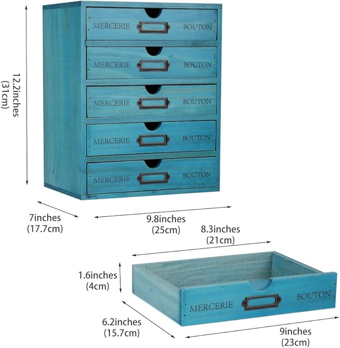 Wooden Storage Box with 5 Drawers Apothecary Drawers Vintage Wooden Drawers Wood Desktop Organizer with Drawer Library Card C