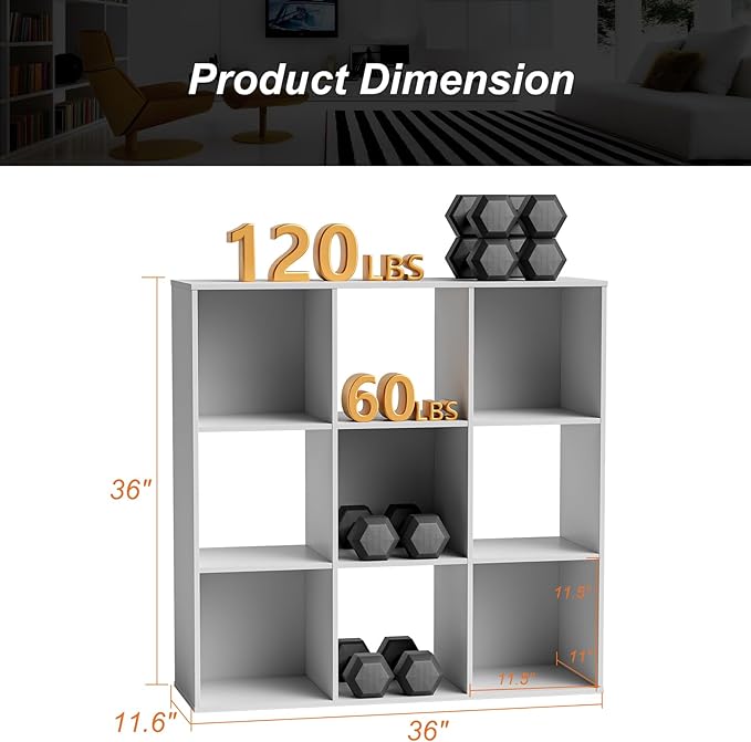 Sweetcrispy 9 Cube Storage Organizer - Open Cube Bookshelf with 5 Removable Back Panels, Display Storage Bookcase for Living 