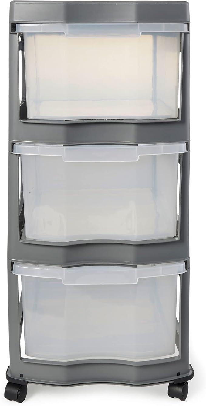 Life Story Classic Gray 3 Shelf Home Storage Container Organizer Plastic Drawers with Wheels for Closet, Dorm, or Office