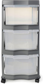 Life Story Classic Gray 3 Shelf Home Storage Container Organizer Plastic Drawers with Wheels for Closet, Dorm, or Office
