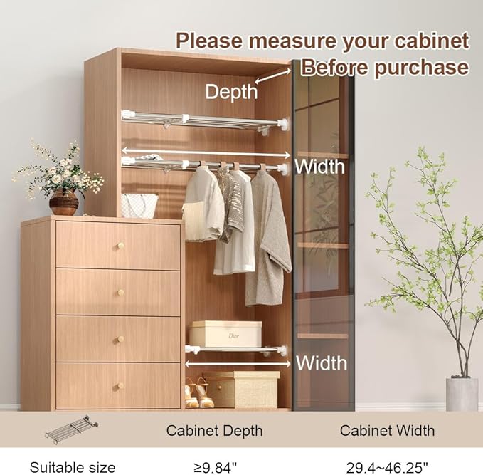 Hershii Expandable Shelf Rod Closet System Heavy Duty Clothes Hanger Adjustable DIY Storage Organizer Shoe Rack