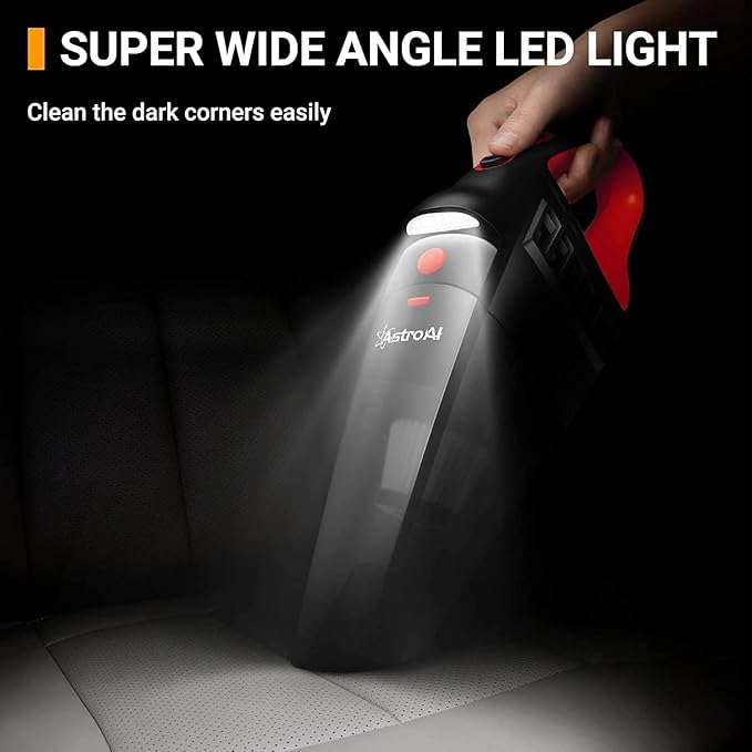 AstroAI Car Vacuum Cleaner, Portable Handheld Vacuum and Car Accessories, 16.4 Ft Cord-12V DC Power, LED Light, w/3 Attachmen
