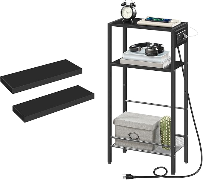 HOOBRO Floating Shelves and Console Table Bundle, Wall Mounted Shelf Set of 2, 15.7" Narrow Entryway Table with Charging Stat