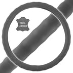 BDK Gray Leather Car Steering Wheel Cover Large Size 15.5 to 16 inch, Easy Installation