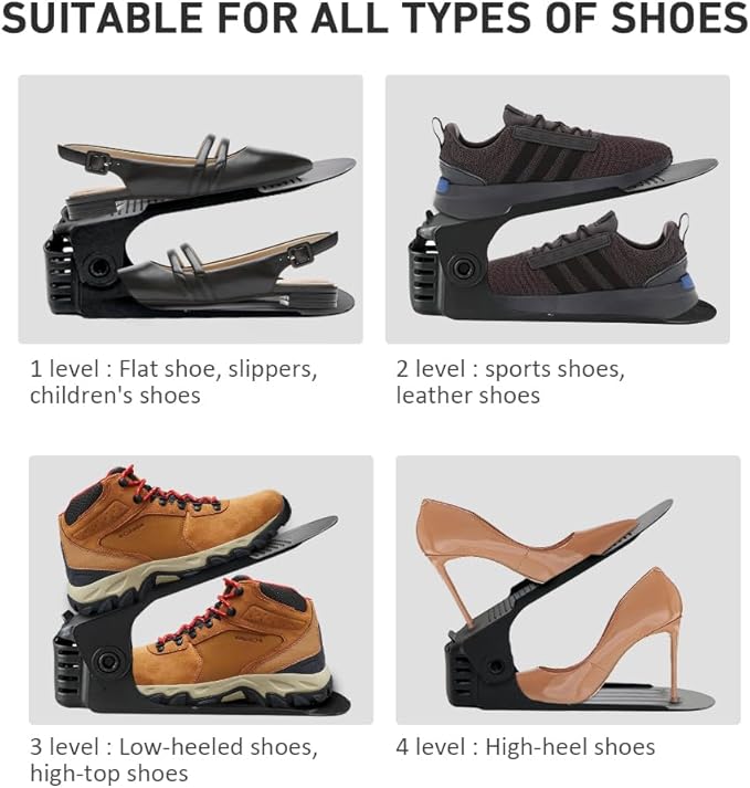 NVGSN Shoe Slots Organizer 20 Pack - Shoe Stackers for a Pair of Shoes, Shoe Storage Shoe Space Savers 50%, 4 Levels Adjustab