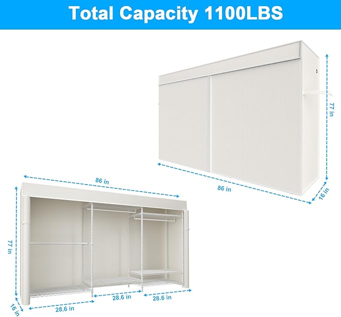 Ulif E13C Max Heavy Duty Closet Organizer System，Freestanding Clothing Racks for Hanging Clothes，Adjustable Garment Rack 86" 
