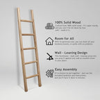 Wooden Blanket Ladder - 57in Natural Wood Color- Leaning Wall Decor for Bedroom, Bathroom, Living Room - Rustic Quilt Holder 