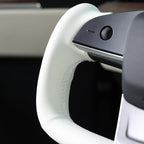 MEWANT Hand Stitched White Leather Steering Wheel Cover Wrap for Tesla Model S 2021-2023 / Model X 2021-2023 Steering Wheel Accessories