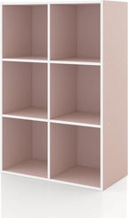 Homes: Inside + Out Apexa 6-Cube Storage Organizer Shelves, Stackable Wood Bookcase Fits Cubby Bins for Organization, Dorm Te