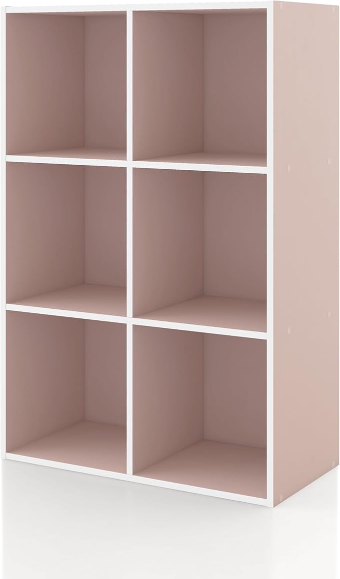 Homes: Inside + Out Apexa 6-Cube Storage Organizer Shelves, Stackable Wood Bookcase Fits Cubby Bins for Organization, Dorm Te