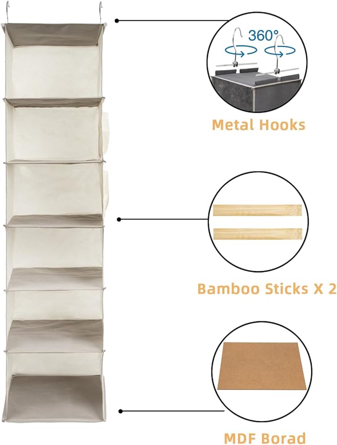 2 Packs Hanging Closet Organizer, 6-Shelf Closet Organizers and Storage with Side Pockets, Collapsible Hanging Shelves for Cl