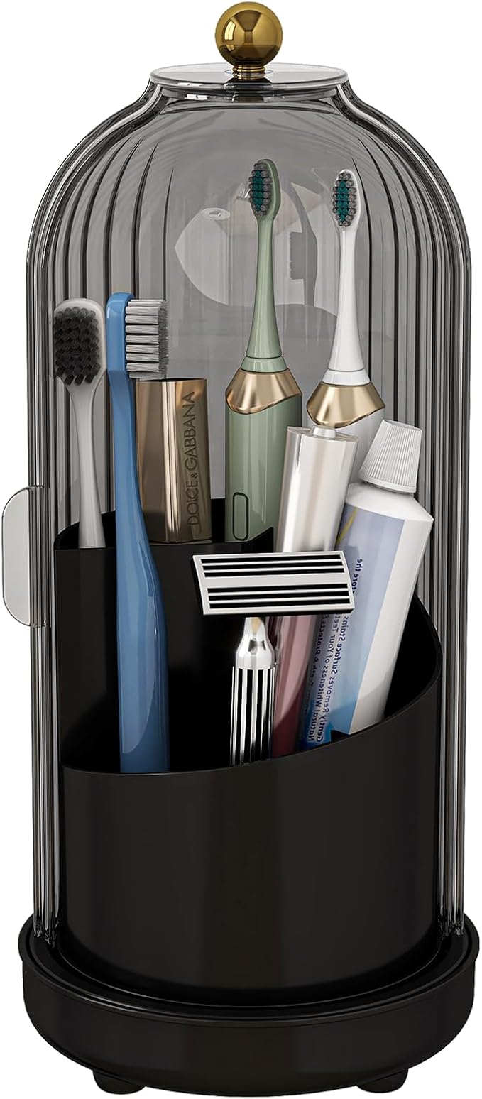 Toothbrush Holders with Cover, Drainage Rotating Electric Toothbrush Organizer, 3 Slots Tooth Brush Holder for Bathroom Count
