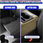 Leather Car Center Console Cover, Universal Automotive Armrest Booster Cushion, Vehicle Middle Console Organizer with 2 Cup Holders, Side Storage Bag, Tissue Box & Phone Slot(Beige)