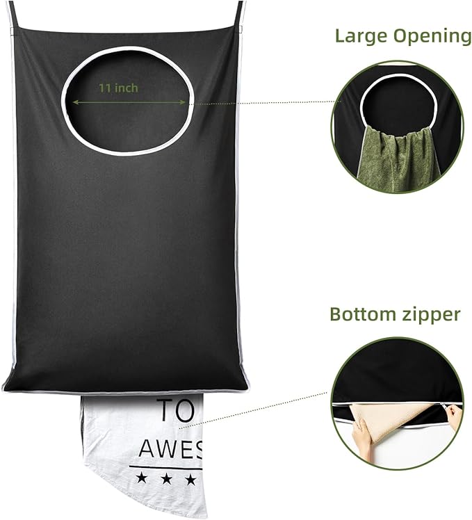 KEEPJOY XL Black Door Hanging Laundry Hamper, 36.5" x 22.5" Large Capacity Hanging Hamper Bag with Large opening and Strong H