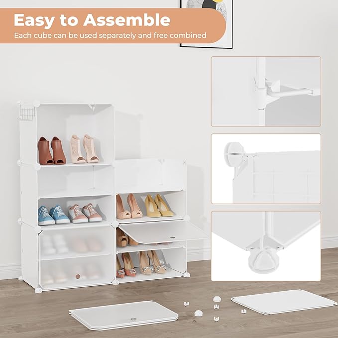 Shoe Rack 10 Tier Shoe Storage Cabinet with Door 20 Pair Tall Shoes Rack Organizer Free Standing Expandable Stable Plastic Ea