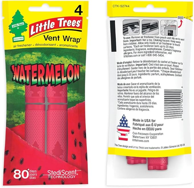 LITTLE TREES Car Air Freshener | Vent Wrap Provides Long Lasting Scent, Invisibly Fresh | 16 Air Fresheners | Watermelon