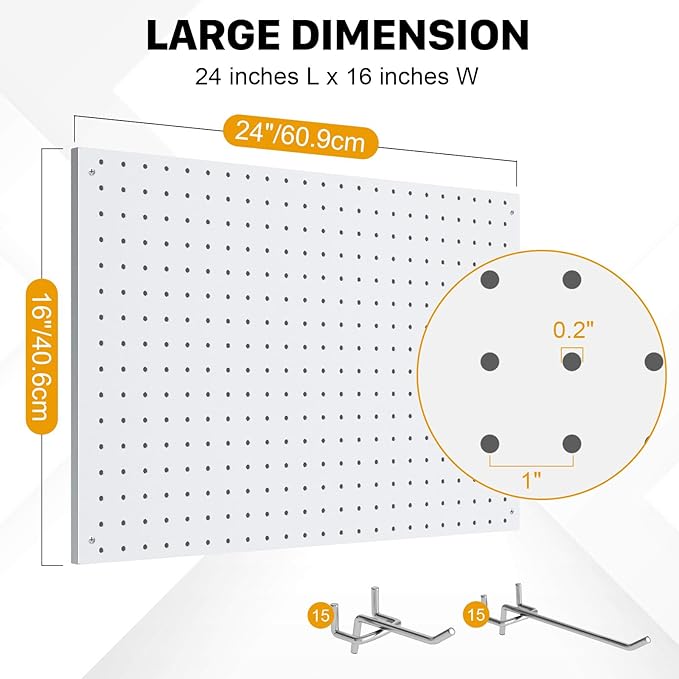Peg Board, 3 Pack Metal Pegboard Panels White Pegboards Wall Organizer with Frame Large Heavy Duty Peg Board with Hooks for W