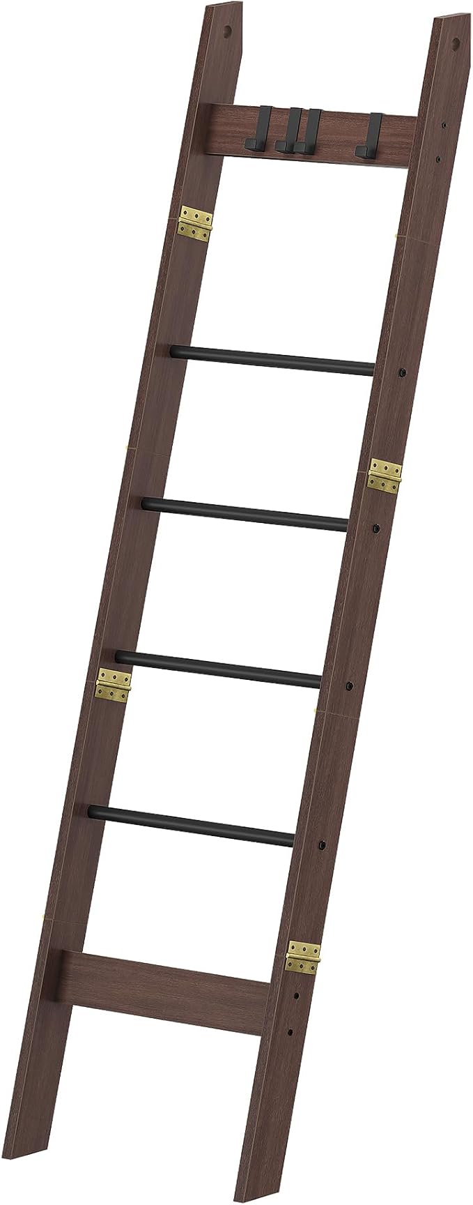 Hzuaneri Blanket Ladder for Living Room, Decorative Quilt Rack with 4 Removable Hooks, 6-Tier Farmhouse Ladder Holder Shelf O