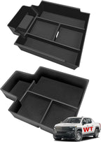 BestEvMod 2PCS Center Console Organizer Trays Fit for Chevrolet Silverado EV 2026 2025 2024 Pickup Armrest Storage Box ABS Material with PVC Trim Not Fit ICE or RST Models (Top + Bottom)