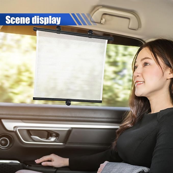 2PCS Car Side Window Sun Shade for Baby/Kids- 18"×14" Retractable Roller Car Window Shade with Suction Cups - Blocks Heat and UV Rays Glare Protection- Baby Travel Accessories for Cars (White)