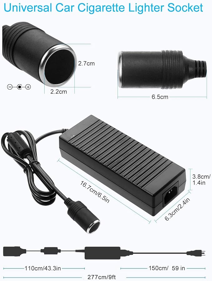 AC to DC Converter, 100V ~ 240V to 12V 10A 120W, Car Cigarette Lighter Socket AC/DC Power Supply Adapter Transformer for Tire