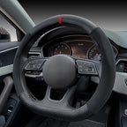 Carodi Suede Carbon Fiber Steering Wheel Cover，Non-Slip Leather Car Interior Fitting 15-inch Universal（D-Shape,Black Suede with Carbon Fiber）