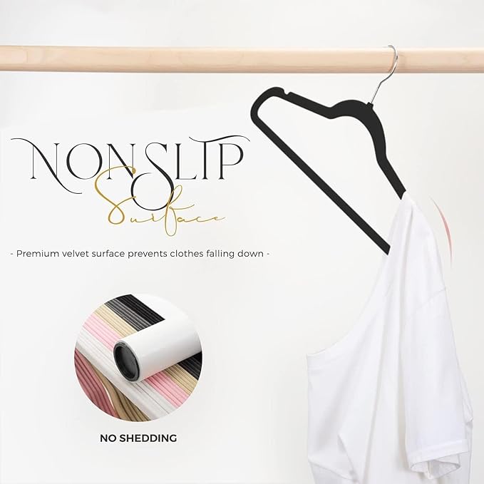 HOUSE DAY Black Velvet Hangers 300 Pack, Premium Clothes Hangers Non-Slip Felt Hangers, Sturdy Black Hangers Heavy Duty Coat 