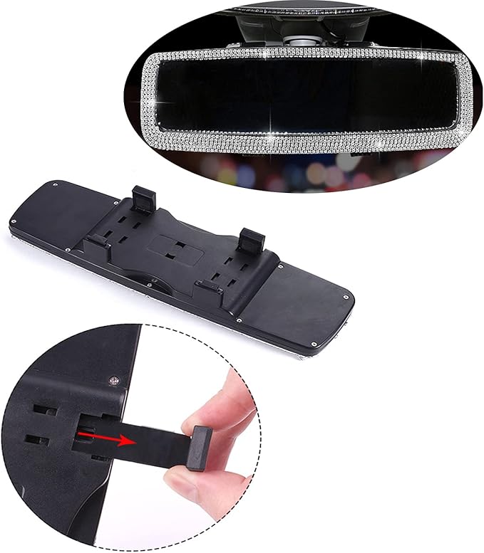 Rhinestone Car Rear View Mirror with Crystal Diamonds Rhinestones Cars Rear View Mirrors for Women,Car Interior Trim. (Sliver)