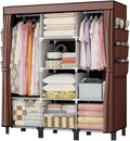 Portable Wardrobe, Easy Hanging Closet 6 Side Pockets Large Capacity Clothes Organizer Comes with 2 Hanging Poles and Storage
