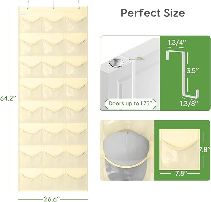 Unjumbly Baseball Hat Rack, 24 Pocket Over-The-Door Hat Organizer with Clear Deep Pockets to Display Baseball Caps Collection